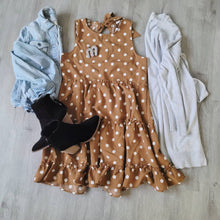 Load image into Gallery viewer, Camel Polka Dot Tiered Dress
